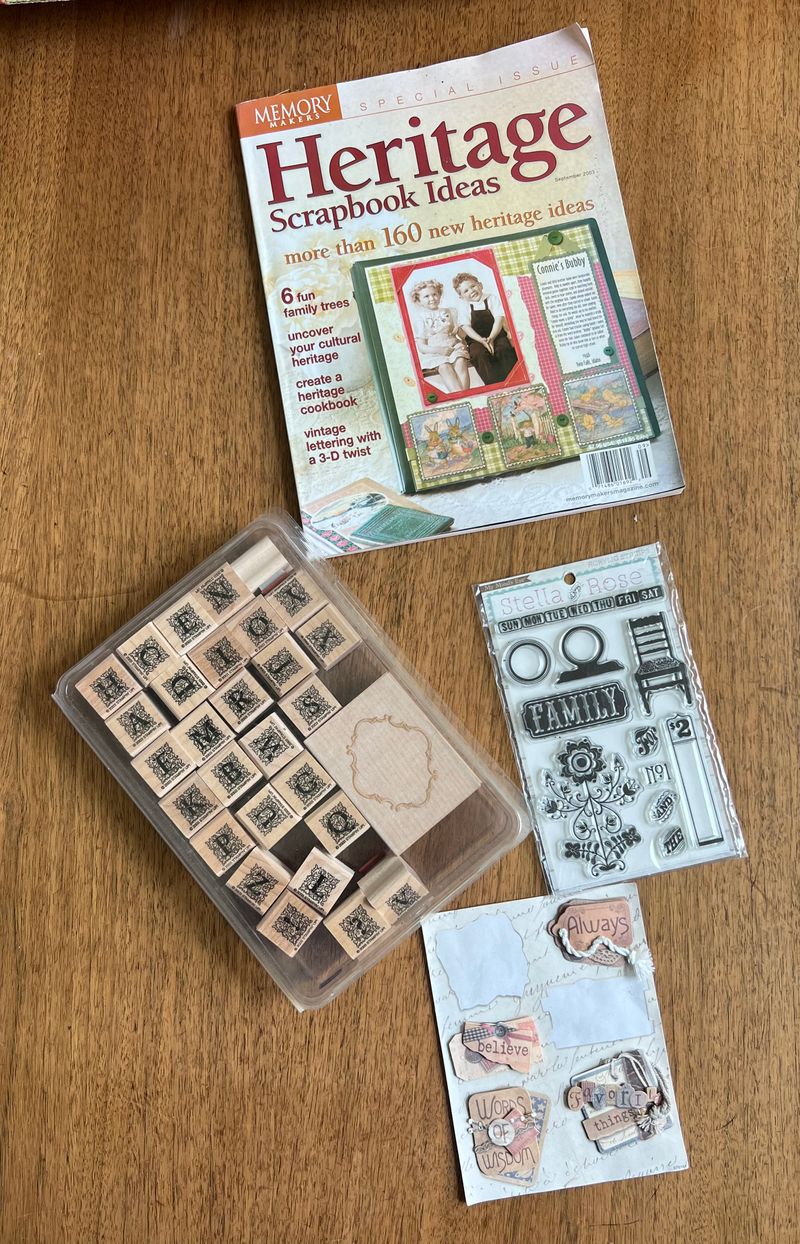 Scrapbooking magazine, Family clear stamps Stampin Up vintage style letter stamps