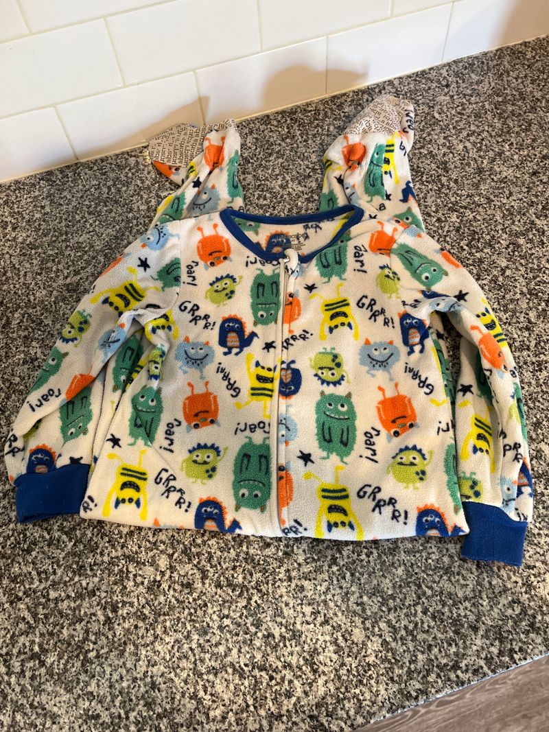 Absorba White Blue Orange Green Monster Fleece Sleeper 3T