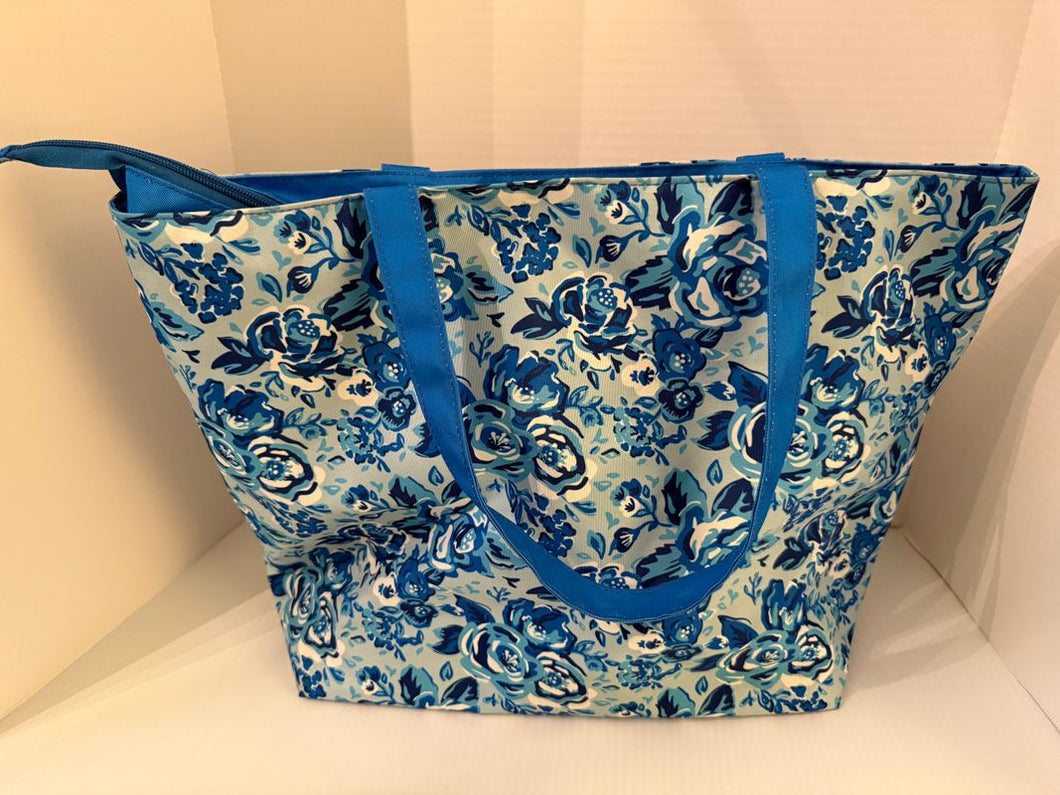 Viv and Lou 18 inch wide blue rose light Canvas tote shoulder bag