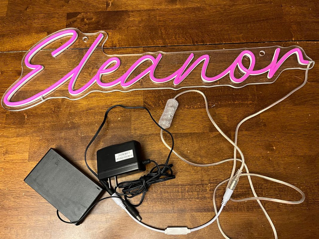 Personalized LED light Eleanor. Never used. Comes with wall plug and battery pack