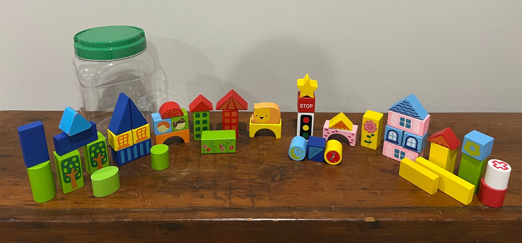 Wooden colored blocks with container  Building