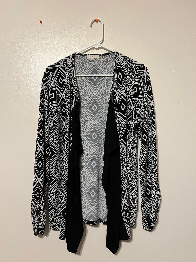 Halo Cardigan, black and white pattern, long sleeve Women's - L