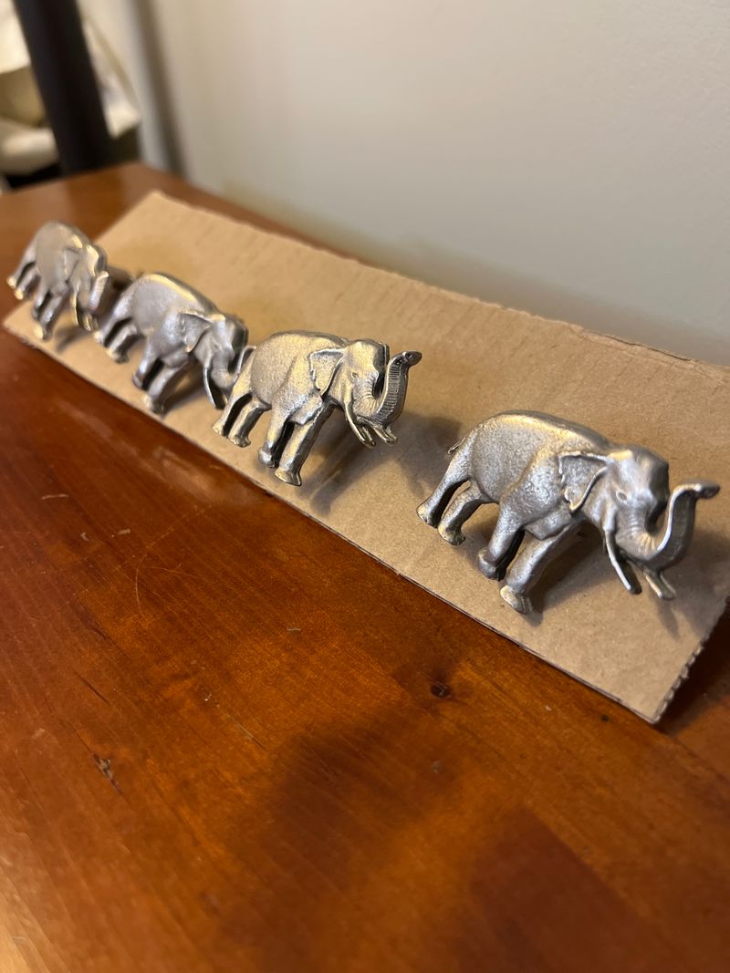 4 Silver Elephants Drawer or cabinet pulls