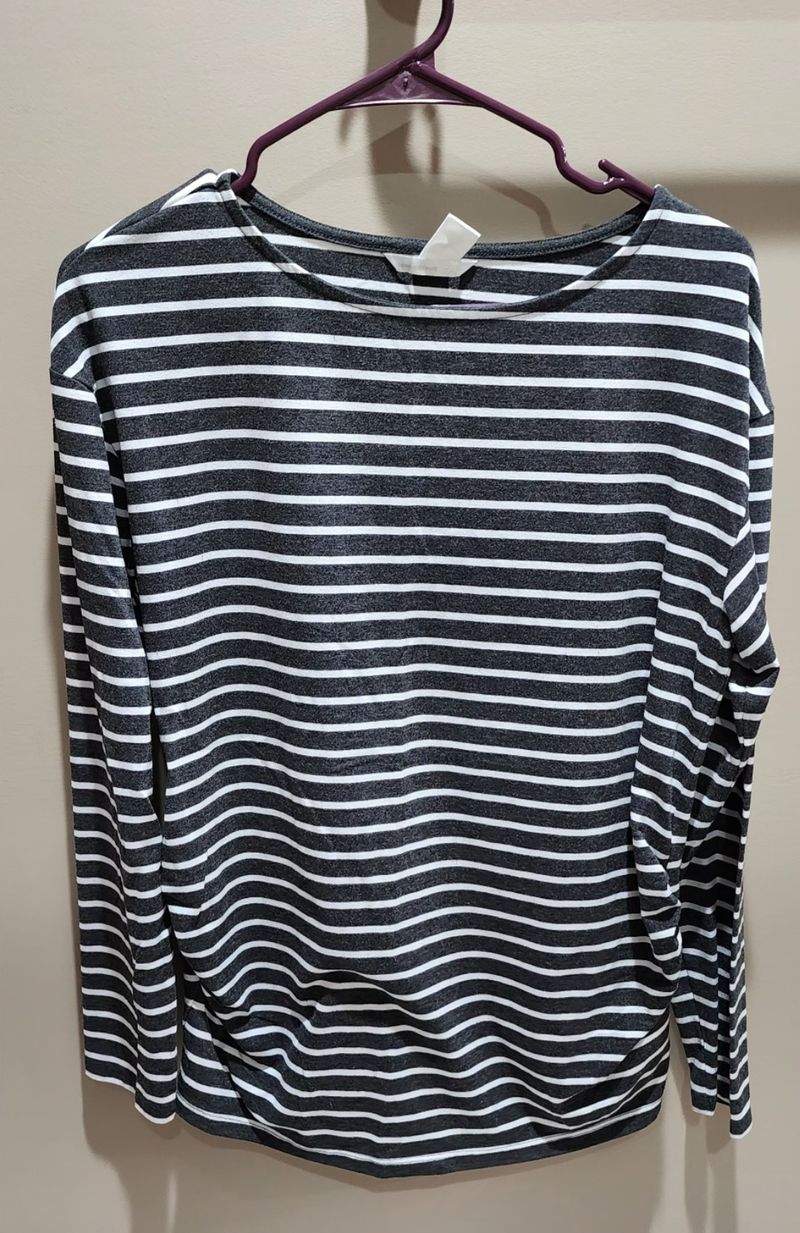 H&M maternity. Size M. Ruched on sides. Charcoal gray & white stripe Women's Med 8-10