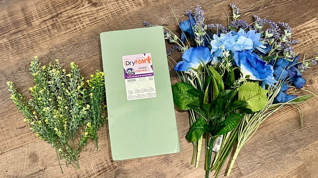 Hobby Lobby 6 floral styrofoam bricks and artificial flowers