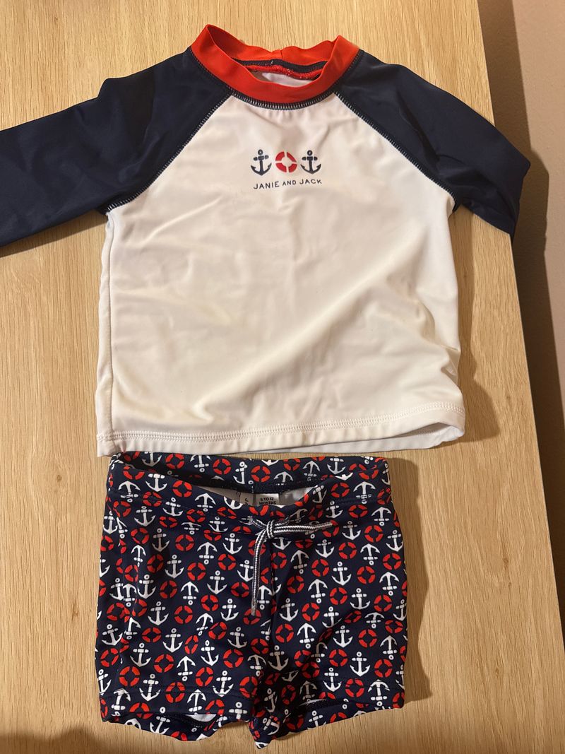 Janie and Jack size 6-12 navy and red anchor swim set 9 Months