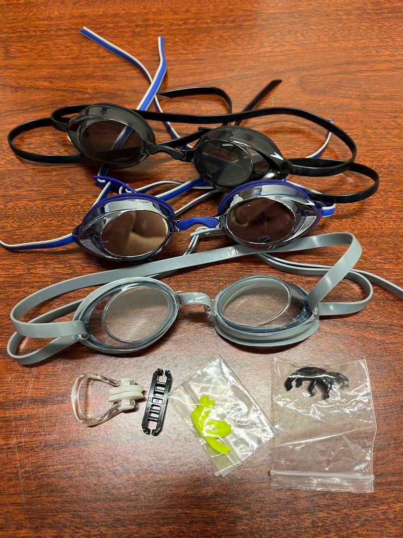 Speedo Goggles, 3 pair w/replacement pieces, nose plugs, adult