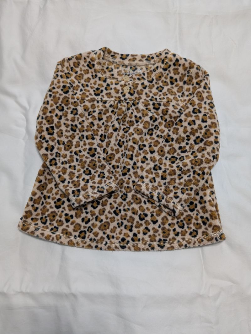Jumping Beans animal print fleece top, size 24 mon Animal print fleece long sleeve top with 2 buttons at neck 24 Months