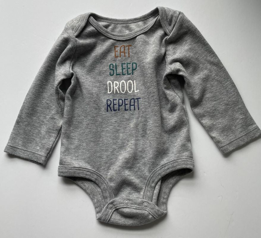 Lullaby - 3-6 months - grey long sleeve onesie Eat Sleep Drool Repeat 3 Months