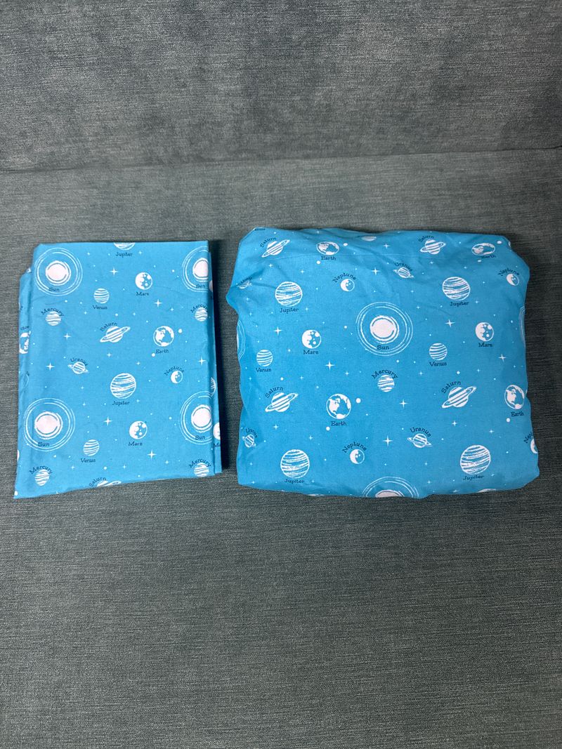 Pillowfort Twin, blue planets, fitted sheet with pillow case Twin