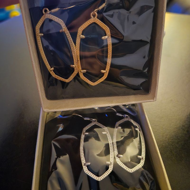 2 Pair Fashion Earrings Silver and Black, Gold and Black NIB