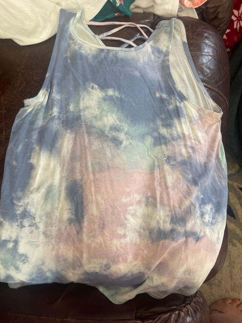 Bixby Tie-dye blue pink green tank cross stripe back 12