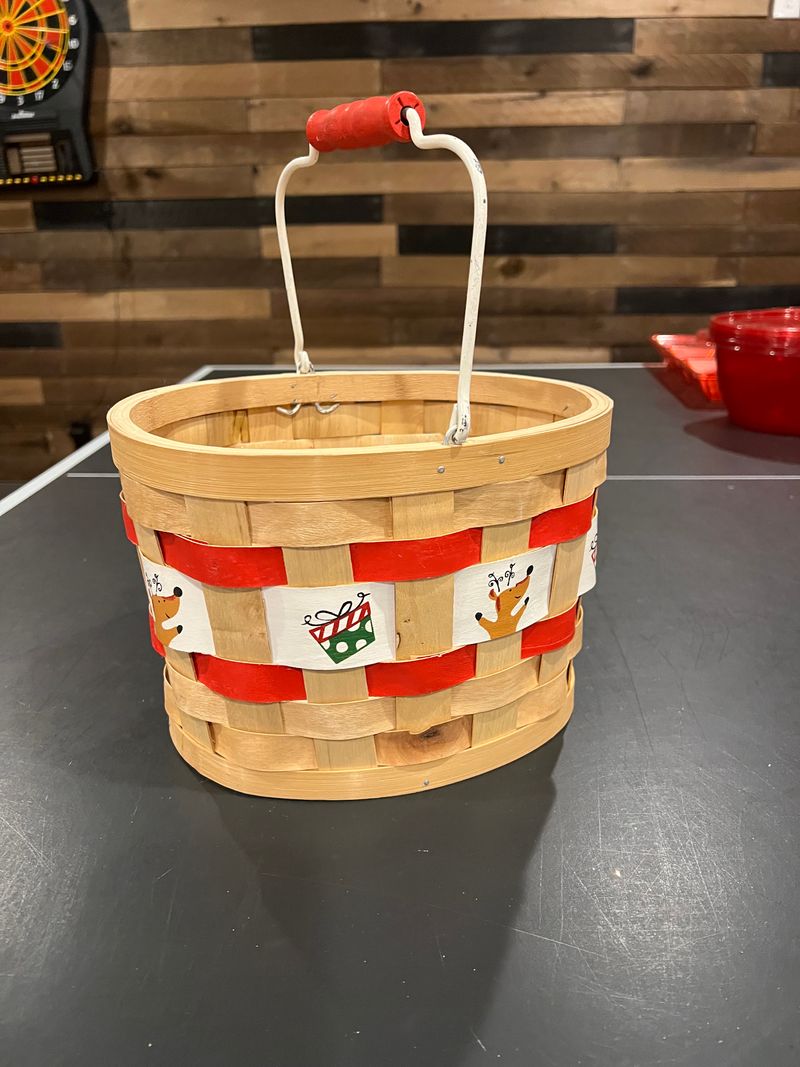 1 basket w/ Christmas pictures Oval Christmas basket 9 inches long