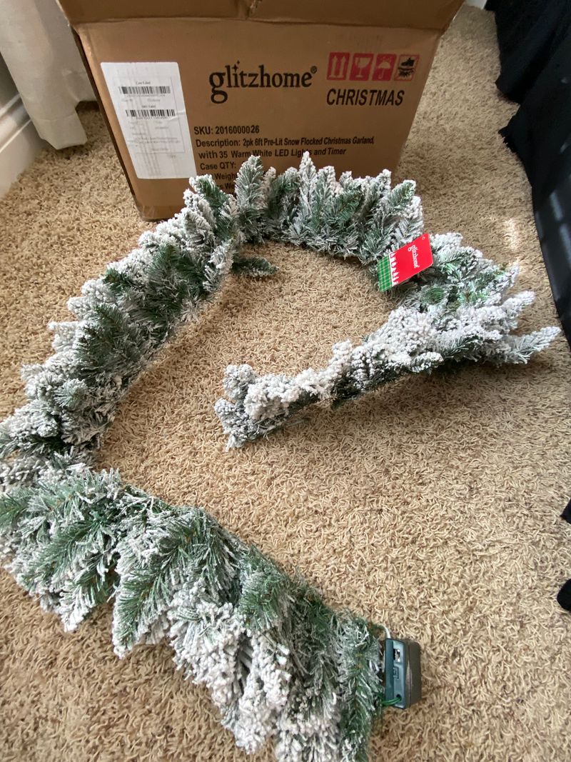 Glitzhome Battery Operated Garland Two 6ft Flocked Garland