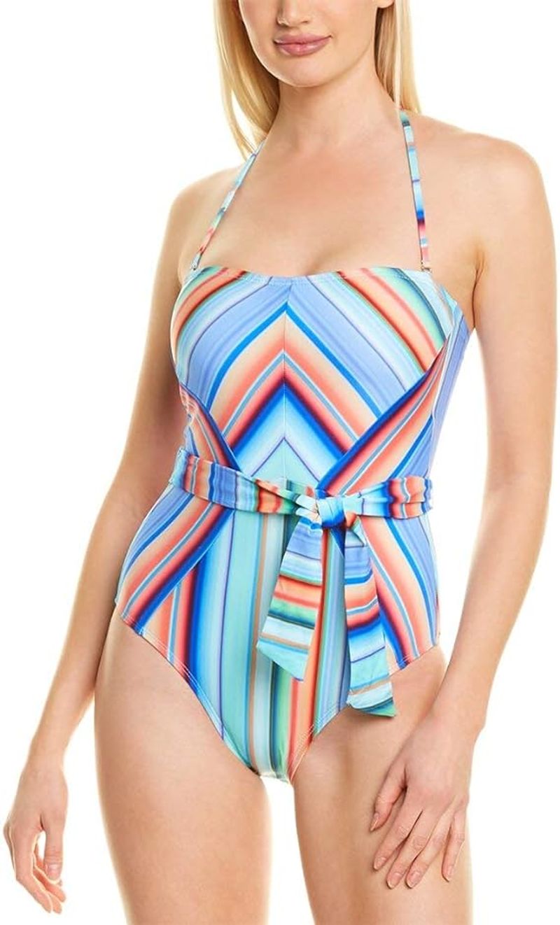 La Blanca NWT Multicolored Strip One Piece Swimsuit with Removable Strap Women's 4