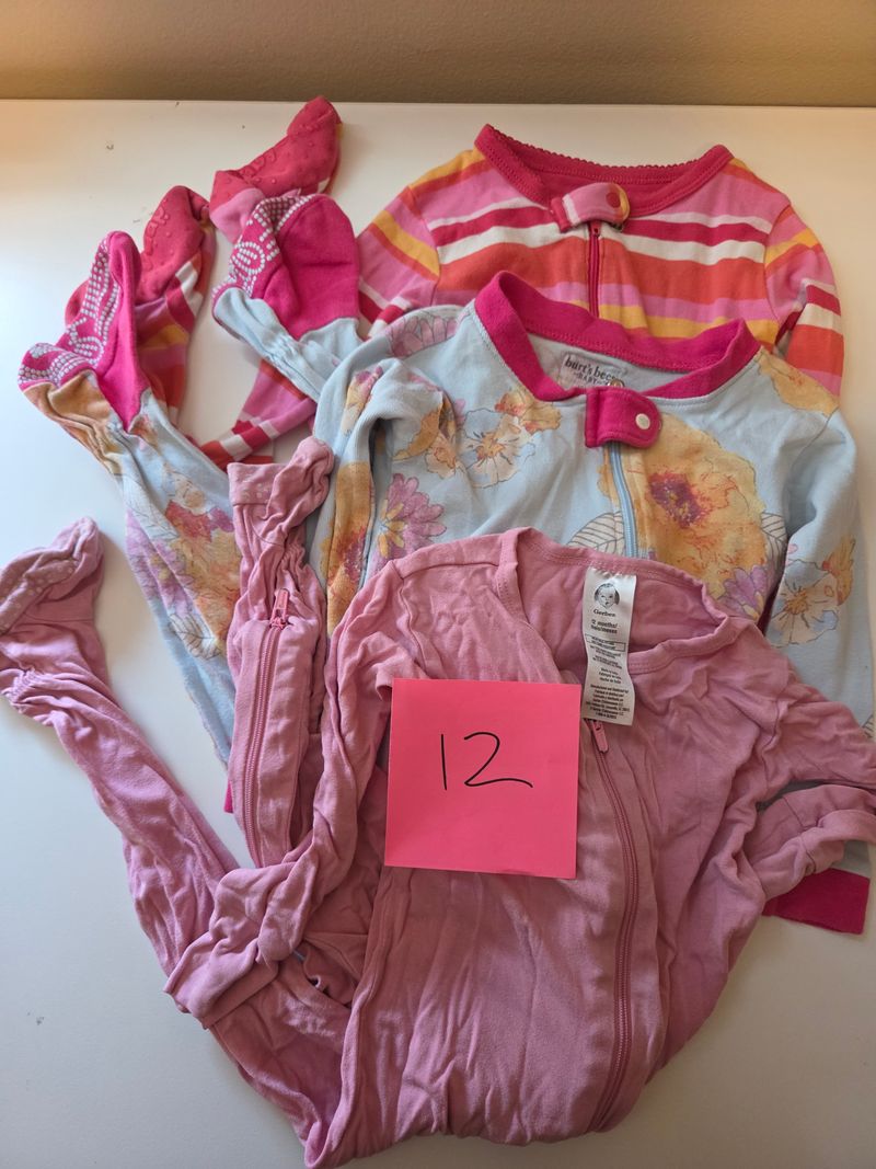 3 footed pj Carters, burtsbee, gerber 12 Months