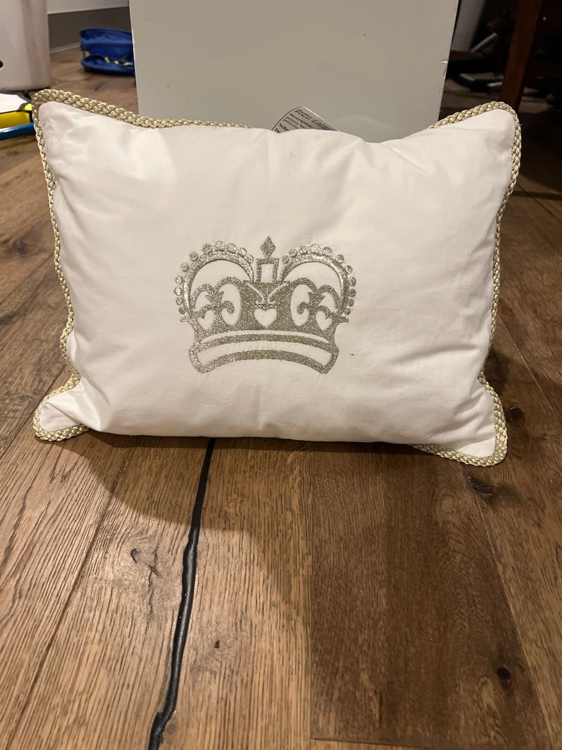 pottery barn kids pillow 16x13 inches princess crown pillow white & gold Pillow