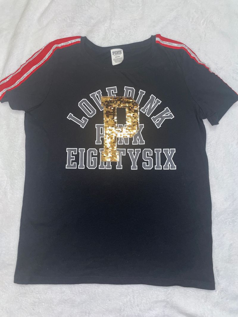 Pink Black and rose gold with diamond sleeves shirt Women's - M