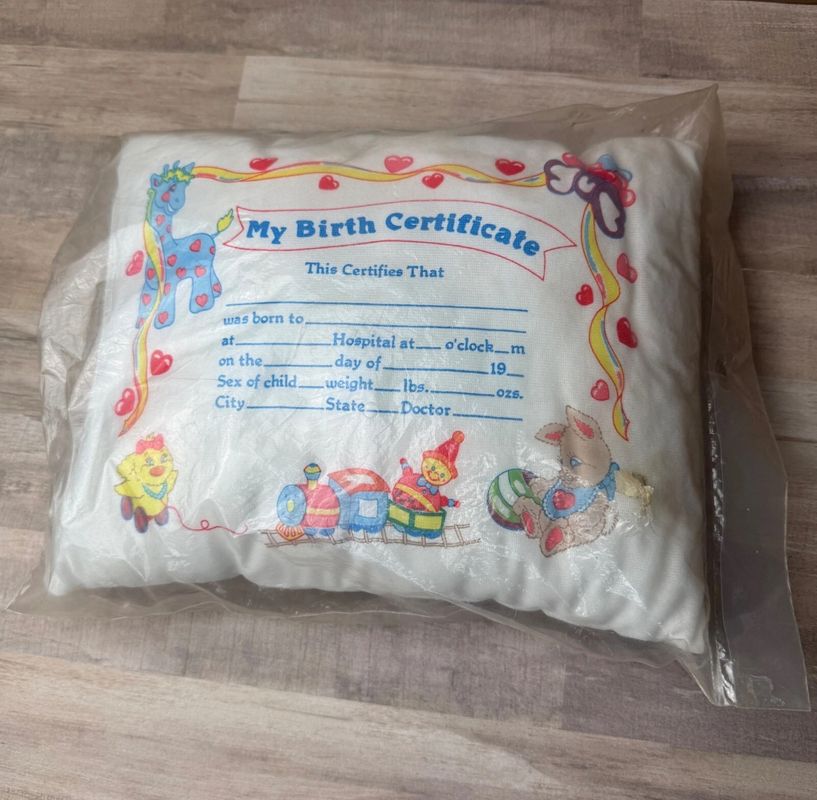 Vintage Baby pillow birth certificate new