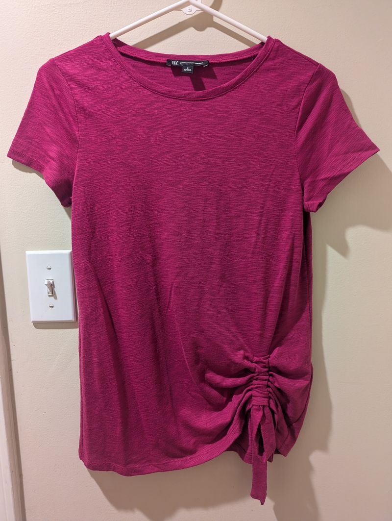 INC small fuchsia top with gather and tie at hip Women's - S