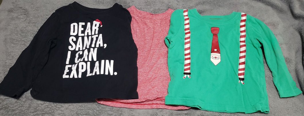 3 long sleeve 18 months shirts Christmas themed Black Children's Place, Green Jumping Beans and red Old Navy 18 Months