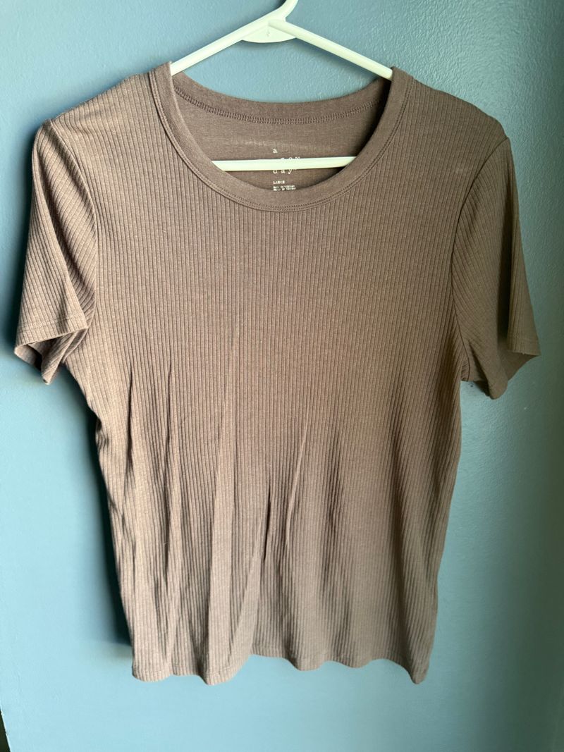 A new day Brown ribbed short sleeve tee Women's - L