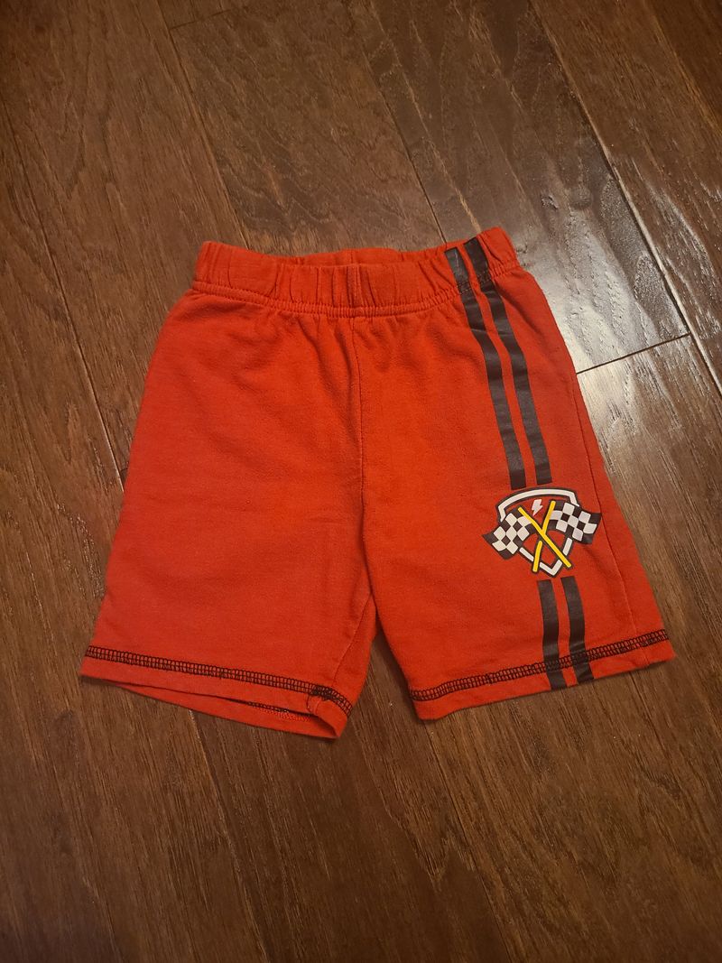 Disney Cars, SMR, red shorts with black stripes and race flags logo, elastic waistband 2T