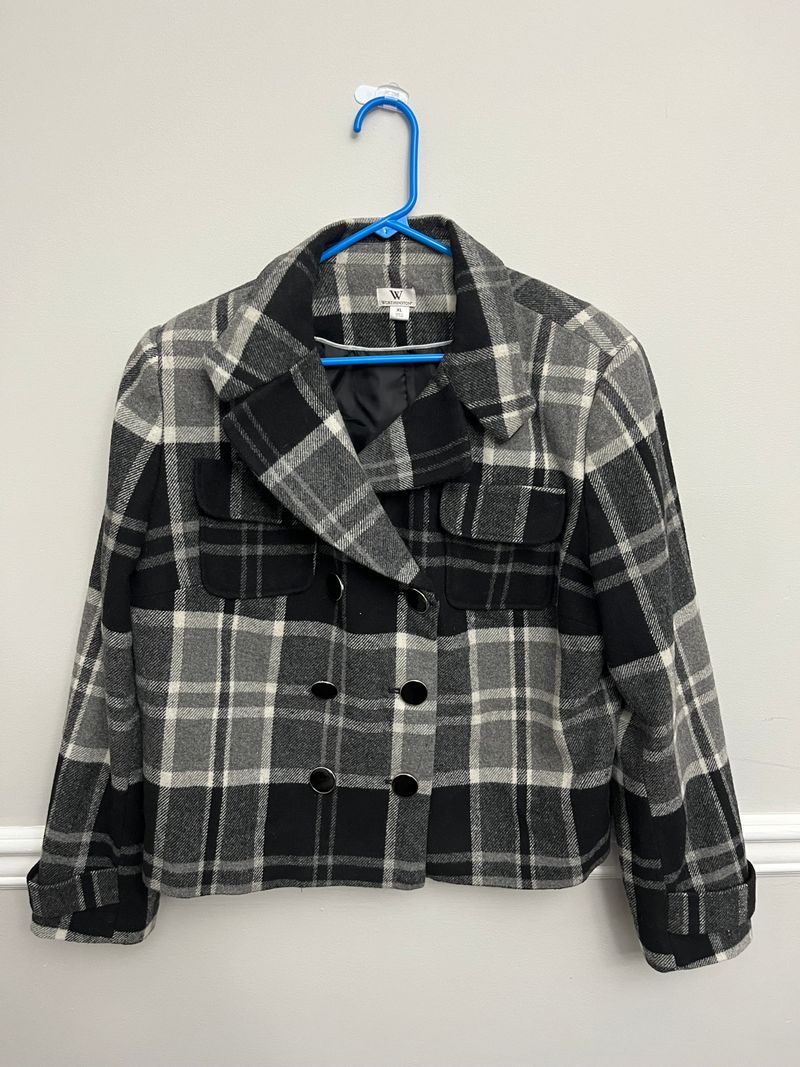Worthington Womens XL Grey and Black Plaid Wool Jacket Women's - XL