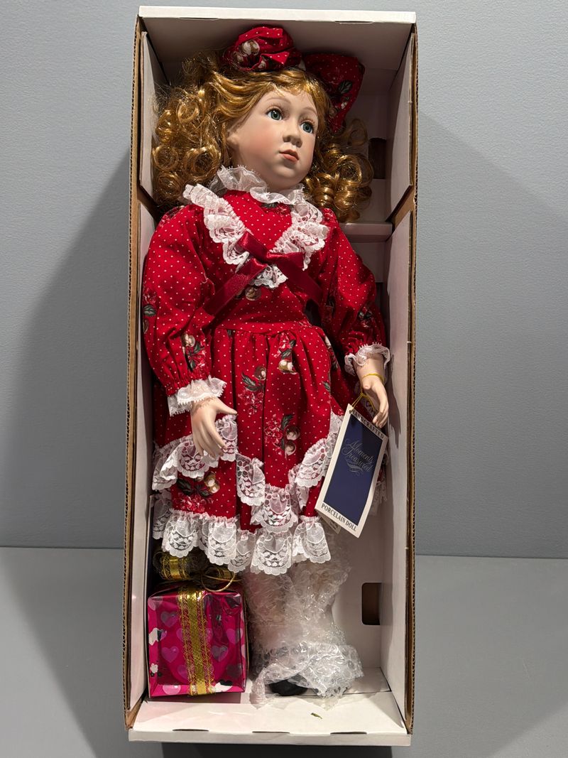Porcelain doll, vintage, new in box Christmas Day gift,Moments Treasured brand, Hayley, serial 221101 Dolls and Accessories