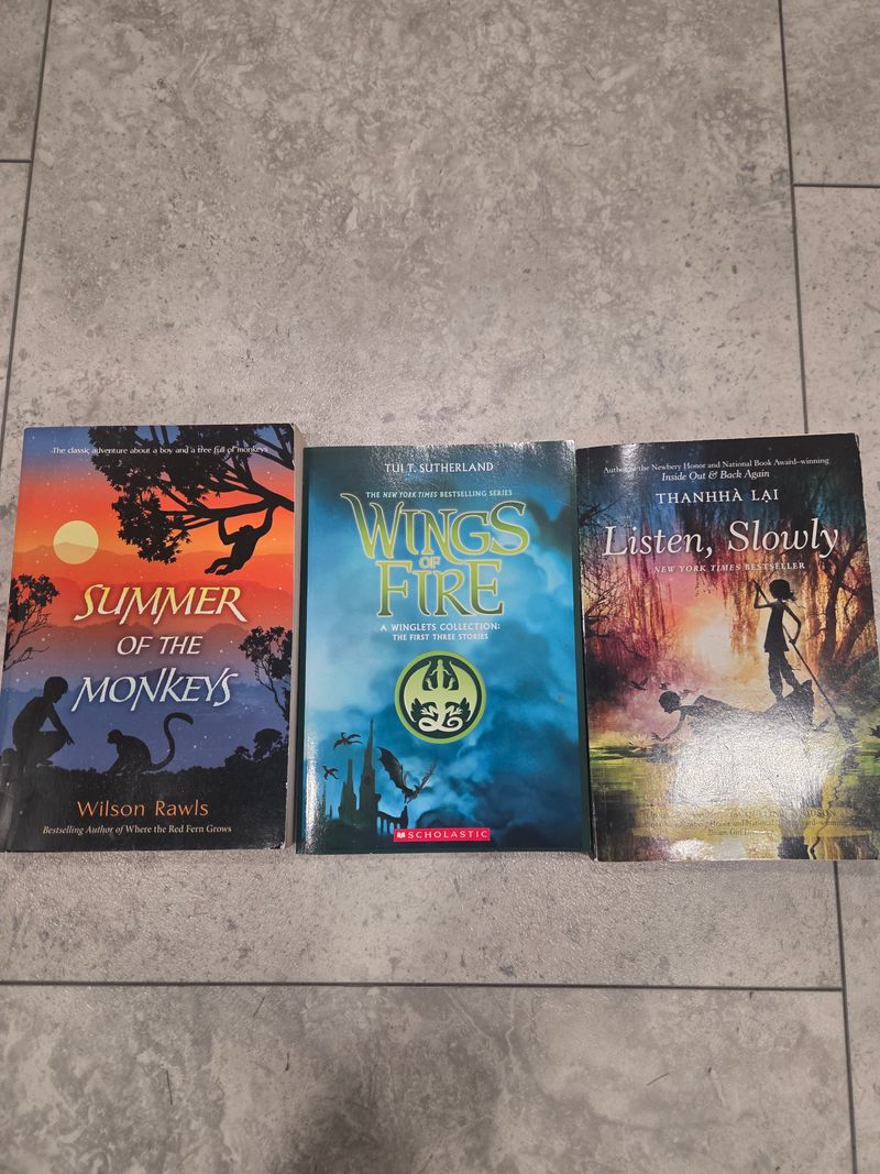3 Books Summer of the Monkeys, Wings Fire, Listen Slowly Youth Chapter Book