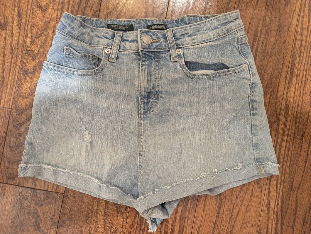 Wild Fable high-rise rolled-cuff jean shorts light denim with distressing Women's 4