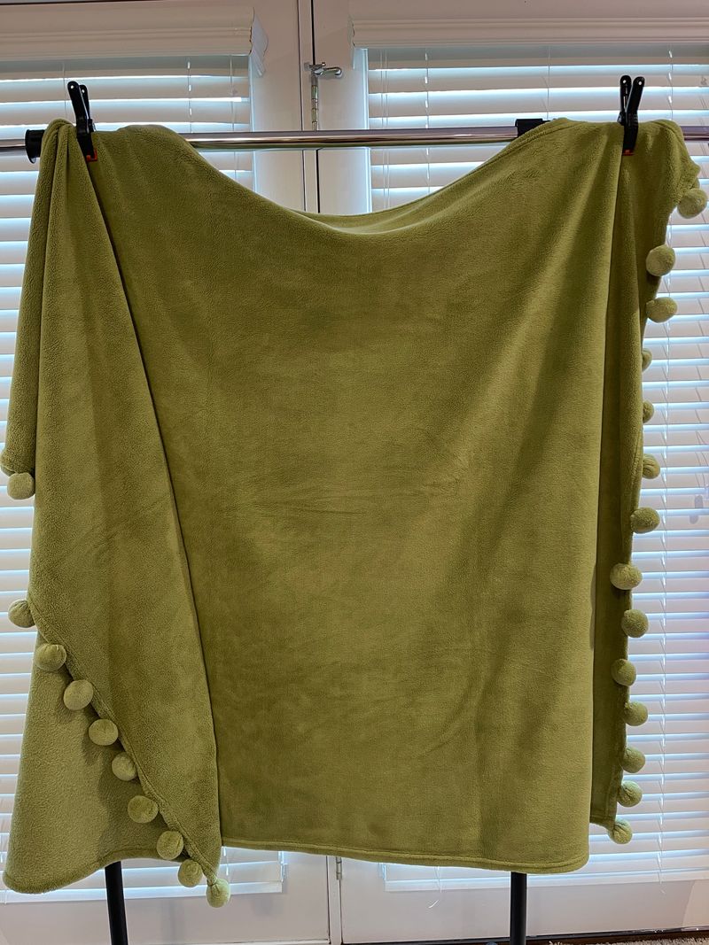 Green Blanket with Tassels - Throw Size Approximately 4' x 5' Blanket