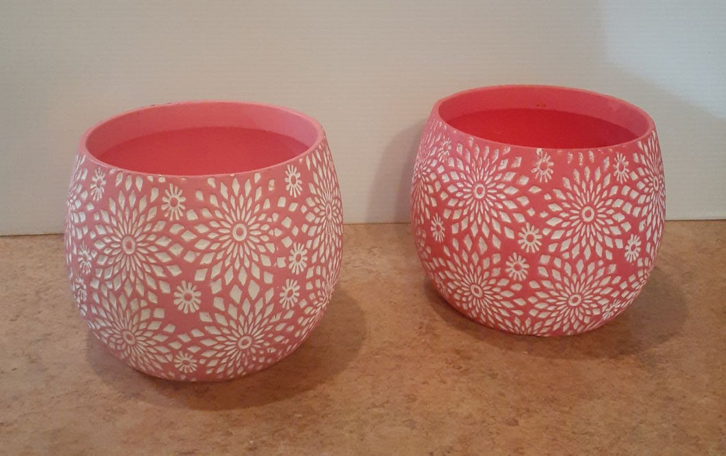 2pc ceramic planters pink and white approx. 5