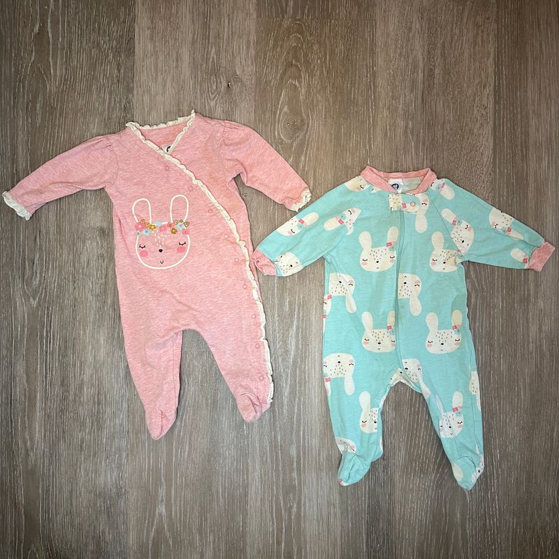 Gerber, 0-3mo, Sleepers Pink Snap Up, Blue Zip Up w/ Bunnies Newborn