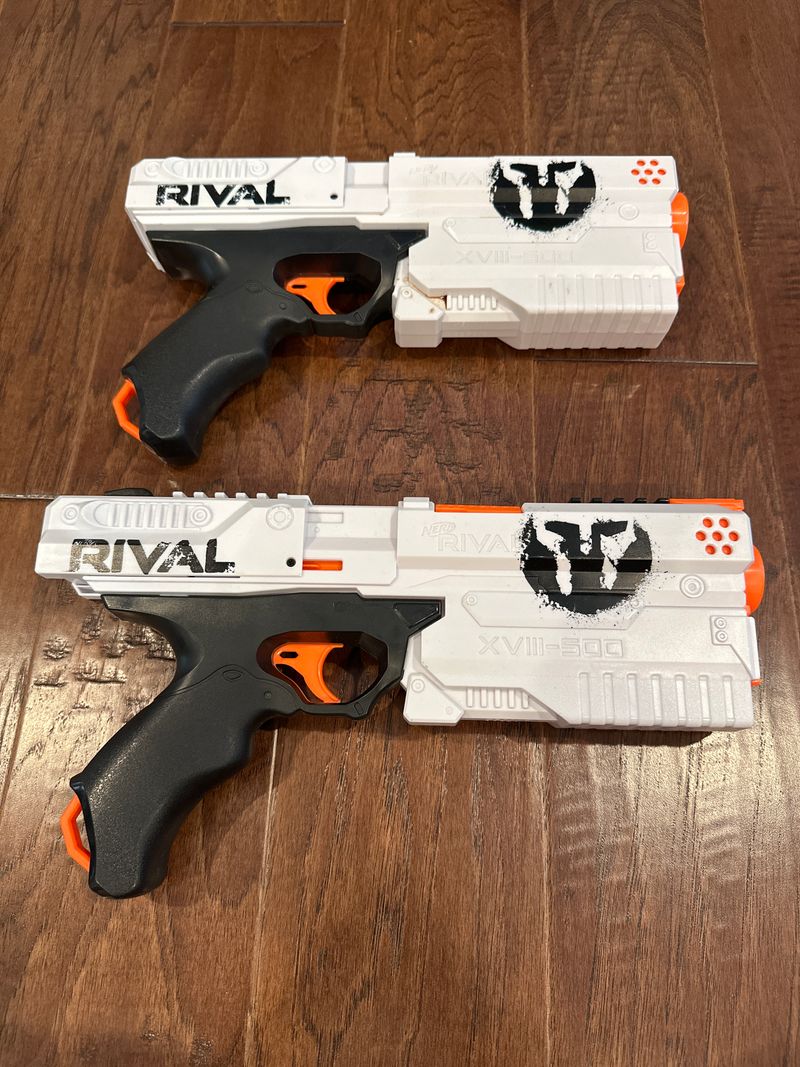 2 white RIVAL Nerf  Pretend Toy