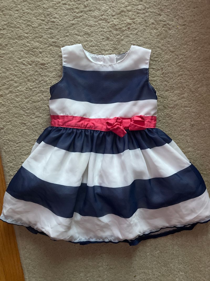 Carters Navy and white striped dress 6 Months
