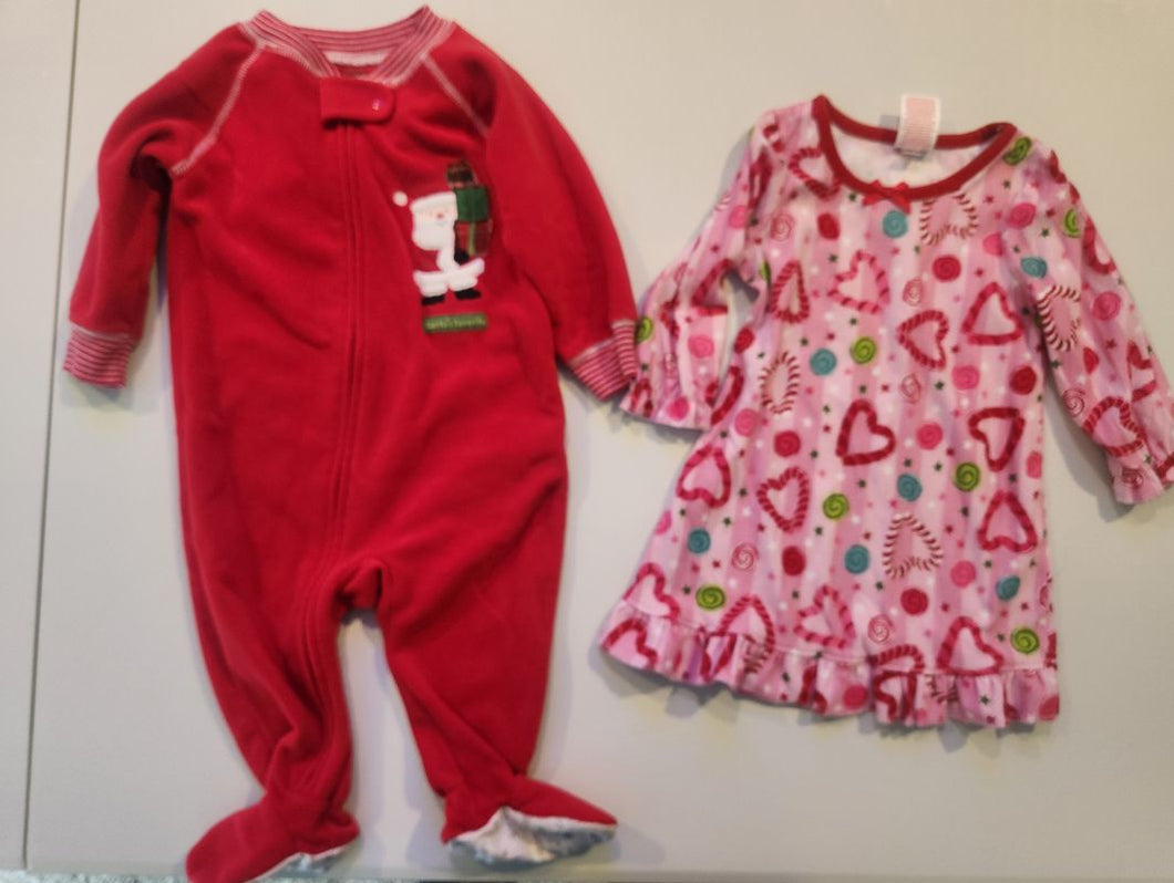 Carter's Christmas fleece sleeper and nightgown- both 12 mos 12 Months