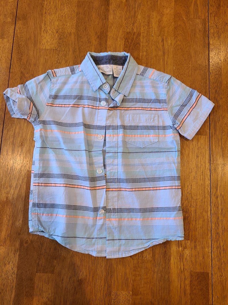Koala Kids SMR blue/orange striped short sleeve dress shirt 2T