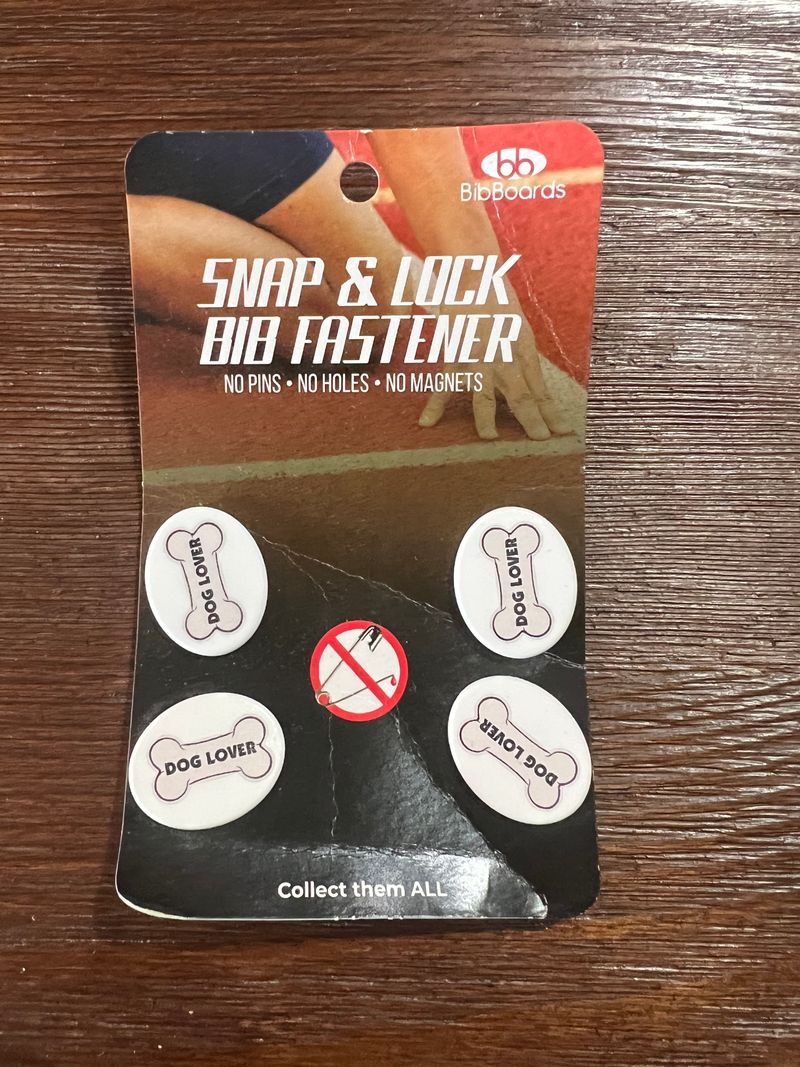 Snap lock bib fastener, NEW Dog lover design, use instead of safety pins