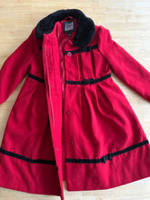 Load image into Gallery viewer, Rothschild red w black dress coat Missing one button but not noticeable 5T
