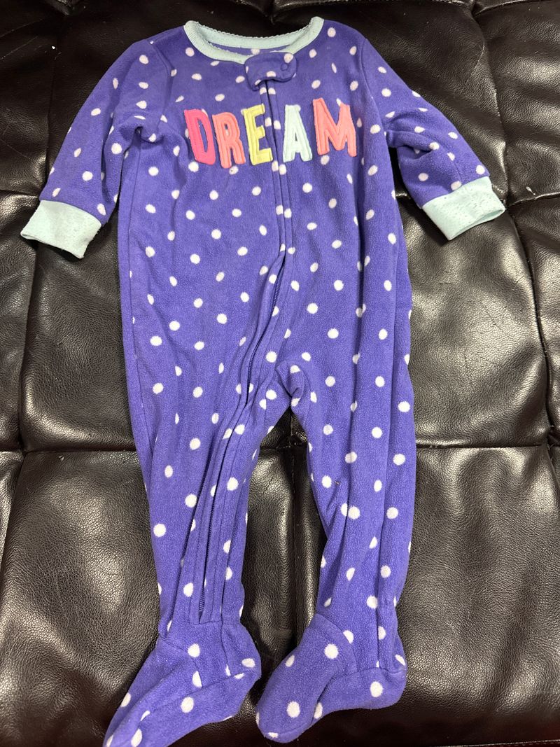 Carters Dream purple footed sleeper Fleece purple polka dot zip up footed sleeper 6 Months