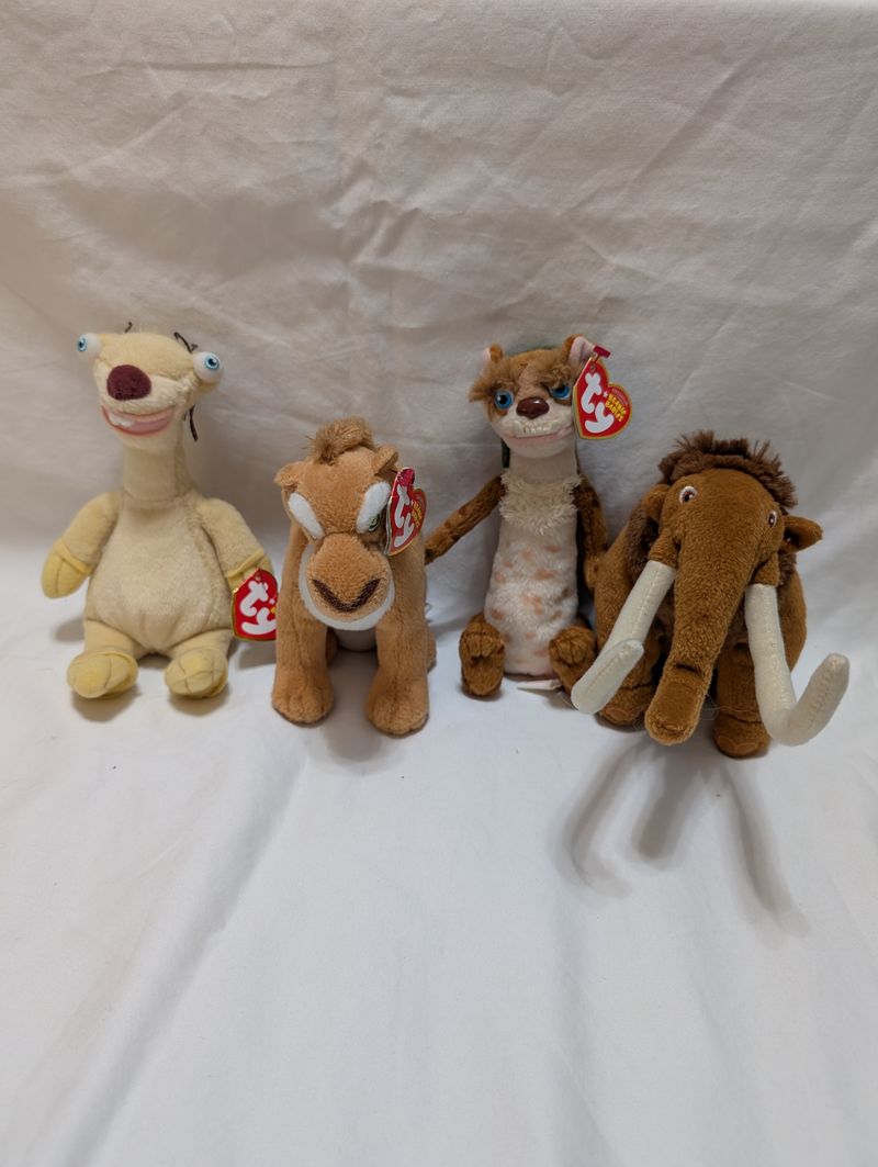 Ty Beanie Babies - Ice Age Characters Sid, Diego, Buck & Manny:  tags not mint, Manny's missing Plush Toys