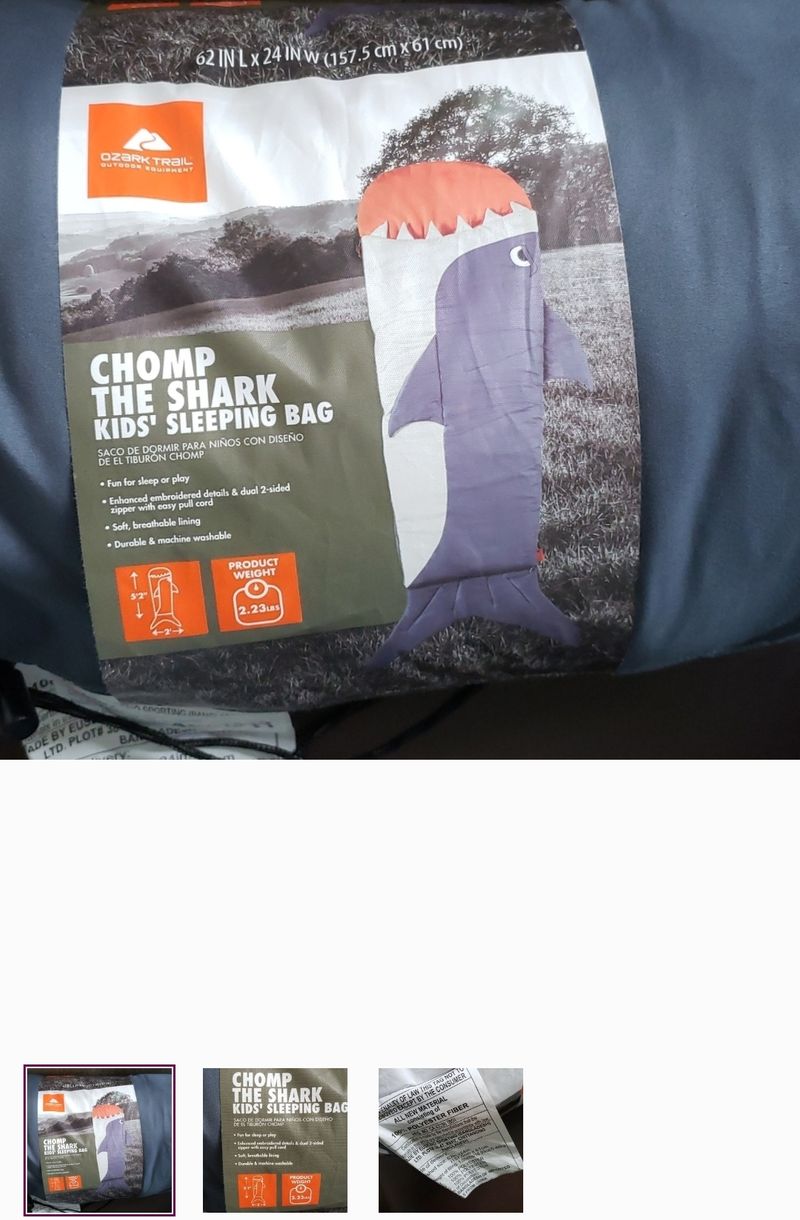 Ozark trail Toddler to 7ish size 5'2 shark sleeping bag w own bag Blanket