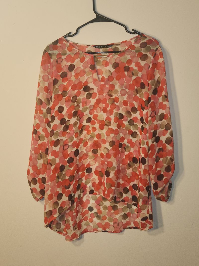 Zoe and Rachel Womens sheer blouse Zoe and Rachel pink dots XL Women's - XL