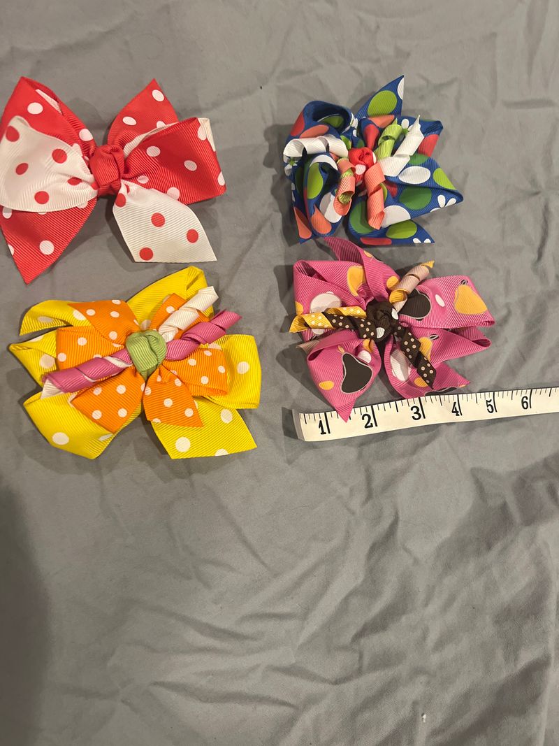4 hair bows with alligator clips Pink, coral, yellow, blue
