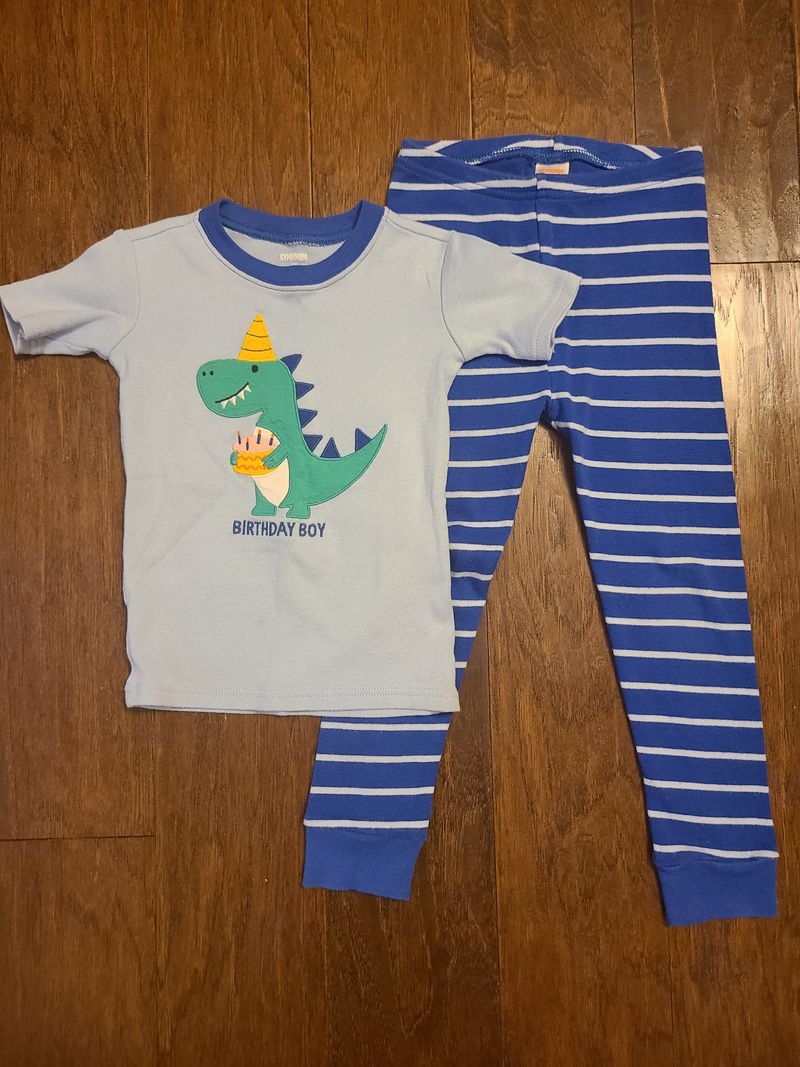 Gymboree, Gymmies, SMR, two piece set, short sleev cotton top and long pants, dinosaur, birthday boy 4T