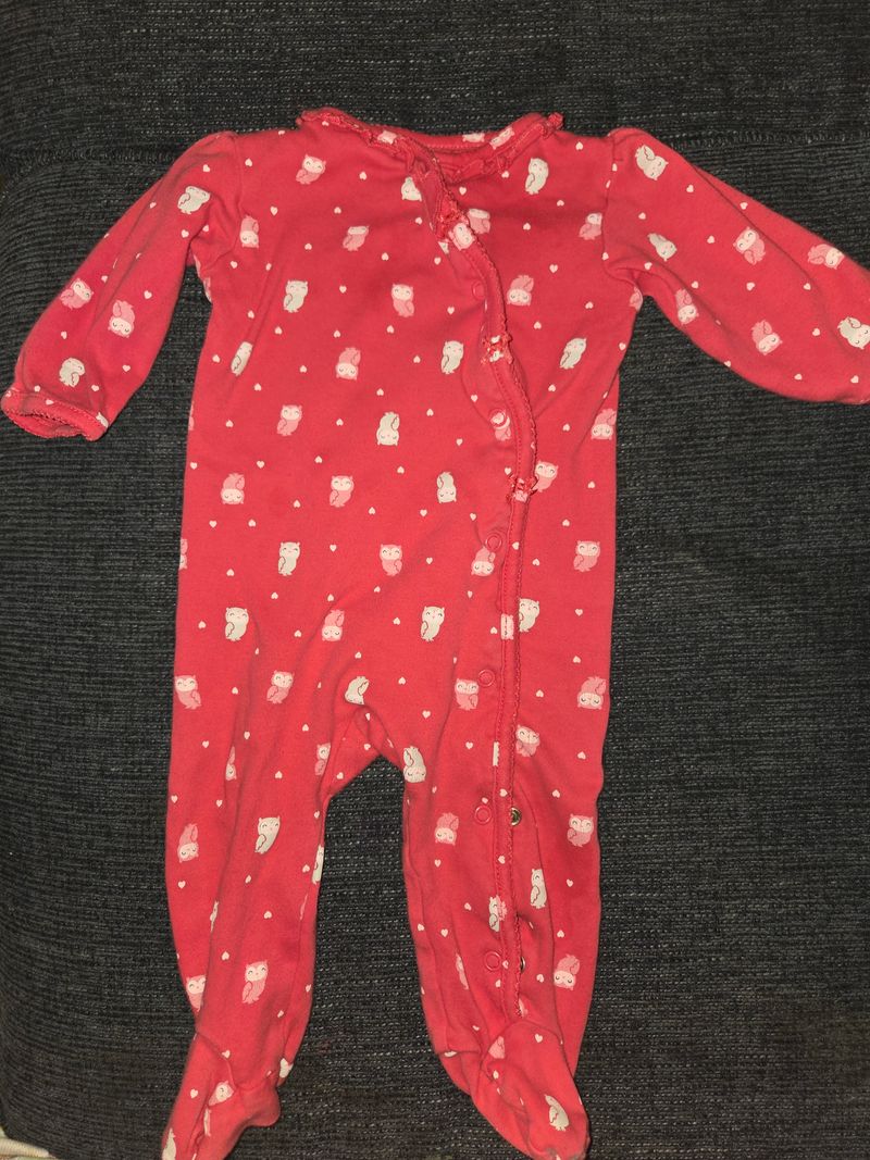 Just one you brand Pink pokadot with owls sleeper thin 9 Months