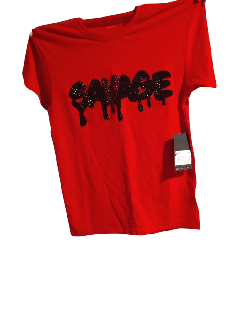 Boys savage bedazzled red and black NWT shirt  10