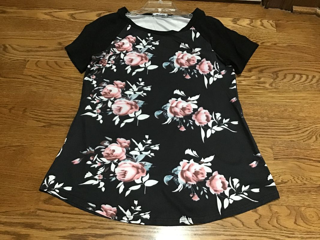 Quinee Size M Maternity Nursing Top Size M Black/Aqua/White Floral Nursing Top Women's Med 8-10