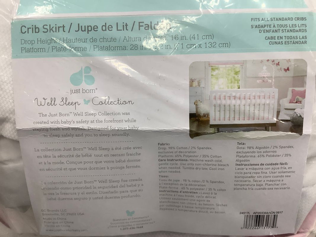 Just Born Good condition  White and pink crib bedskirt Crib
